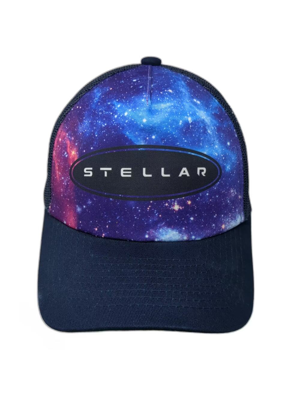 Stellar VBS Crew Leader Blue Purple Galaxy Space Print Trucker Hat One Size